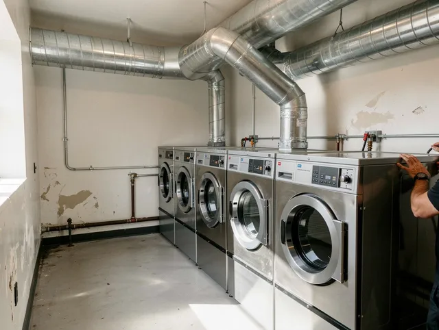 Fallbrook Dryer Vent Cleaning team performing large-scale commercial dryer vent cleaning in Fallbrook