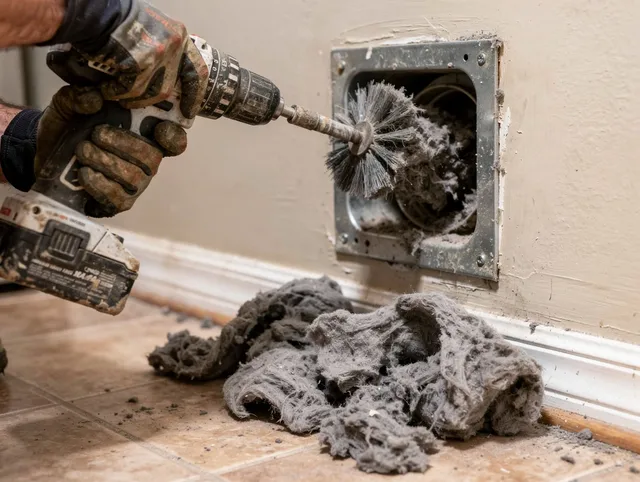 Certified Fallbrook Dryer Vent Cleaning technician performing dryer vent cleaning in Fallbrook