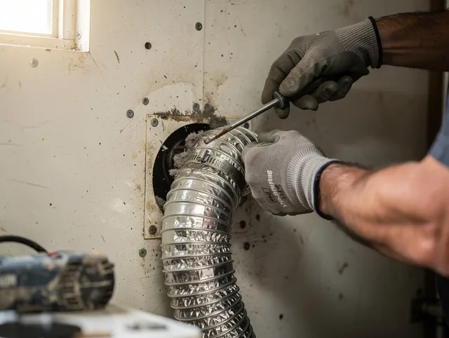 Fallbrook Dryer Vent Cleaning technician performing precise dryer vent hose installation in Fallbrook